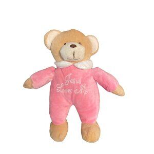 DanDee Collectors Choice Plush Bear Pink Jesus Loves Me Sewn Eyes 11" NO SOUND